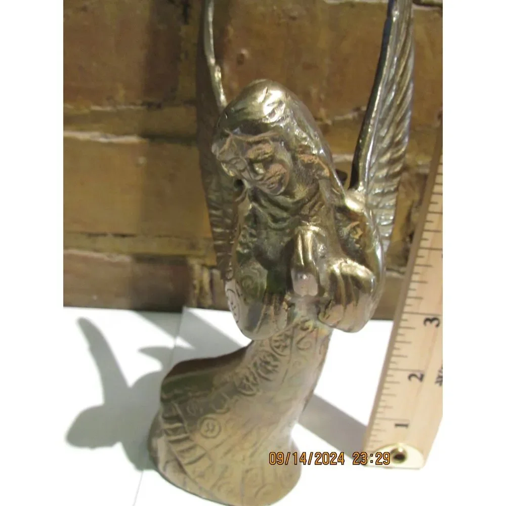 SOLID BRASS ANGEL CANDLE HOLDER VINTAGE RELIGION CHRISTIAN CHRISTMAS WINGS